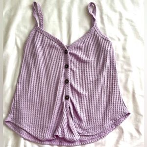 Tank top Cute woven crochet, top blouse, purple tie, button down